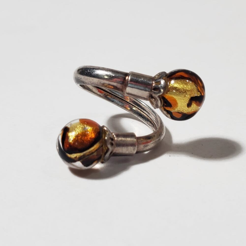 Sterling Silver Glass Bead Tip Bypass Ring Vicenza Italy